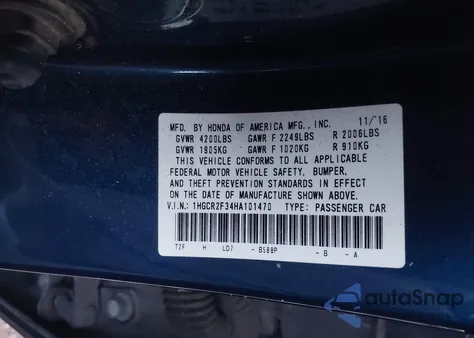 2017 Honda Accord Lx from USA, damaged, VIN 1HGCR2F34HA101470